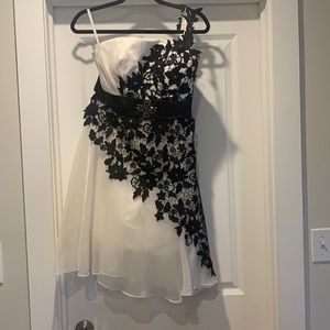 White and black lace short prom or graduation dress